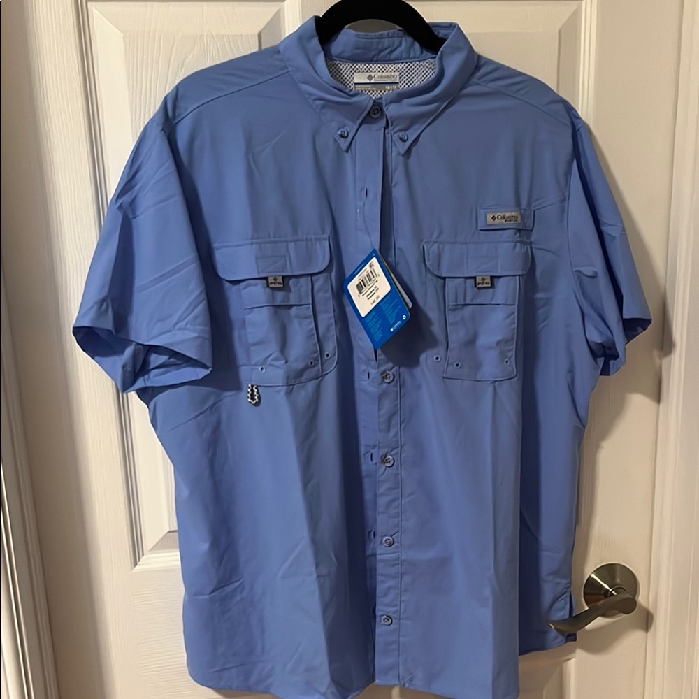 NWT Columbia Blue Casual Button Down Shirt Lightweight size 1X